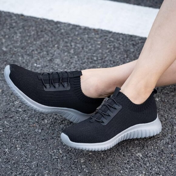 Tiosebon Womens Black Slip On Walking Lightweight Running Memory Foam Sneakers - Picture 2 of 7